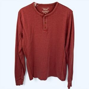 Lucky Brand Venice Burnout Henley Shirt Men's Waffle Knit Rust Medium